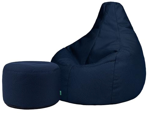 Icon Performance Mesh Gaming Sitzsack mit Hocker, Marineblau, Webstoff, Sitzsack Erwachsene mit Füllung, Bean Bag, Gaming Stuhl, Lounge Sessel, Lounge Stuhl, Schlafzimmer, Wohnzimmer