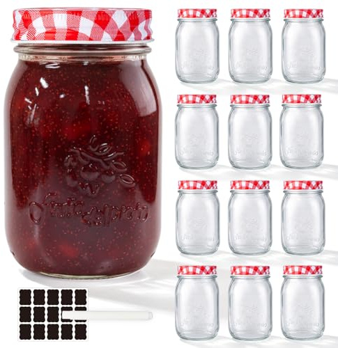 WERTIOO 12 Stück 480ml Einmachgläser mit Red Deckel für Overnight Oats