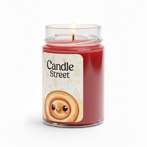 Candle Street – Duftkerze Cinnamon Roll 185 g | Zimt, Vanille und Mandel | Kollektion Süße Weihnachten | Kerze im Premium-Glas, 40 Stunden Brenndauer | elegante Geschenkidee zu Weihnachten
