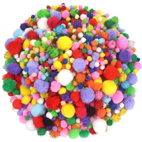 Ferizzia 1000 Piezas Pompones de Colores para Manualidades, 1-3 cm Pompones Manualidades, Pompone Crafts de Colores, para Bricolaje Suministros Decoraciones Costura Guirnaldas y Flecos
