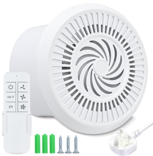 FlyingYun Ventilateur d'extraction 100mm 100m³/h 5W, Ventilateur réversible à deux voies avec 3 vitesses ajustables, Ventilateur RC pour cuisine salle de bain grenier fenêtre sous-sol