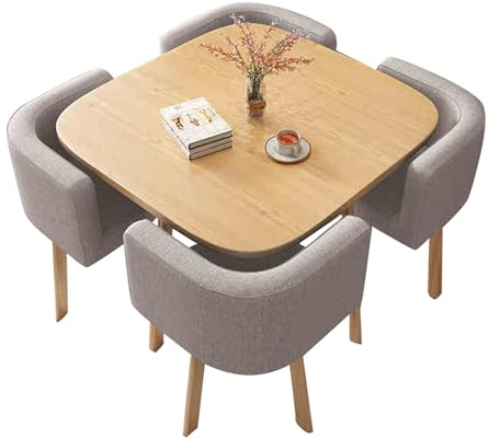 Modernes kleines Konferenztisch- und Stuhl-Set für 4 quadratische Büromöbel, ideal für Heimbüro und Konferenzraum, platzsparend, hellgraues Design