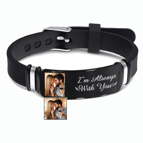 ZYWEHC Bracciale Commemorativo Braccialetti in Silicone con Testo Fotografico Personalizzato Bracciale Inciso per Marito Fratello Fidanzato San Valentino Regalo per La Festa del papà Color1