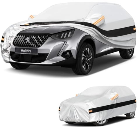 Holthly Funda Coche Exterior SUV para Peugeot 2008(2013-2026),Funda Coche 10 Capas de Protección,Cubre Coche 100% Impermeable,Antipolvo,Cortaviento,Impermeable a la Lluvia,Protección UV.