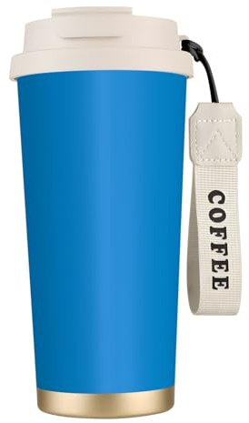 Unique Customized Coffee Mug - Insulated Stainless Steel Tumbler for Travel, Home & Office - 17 oz Natural blue color White