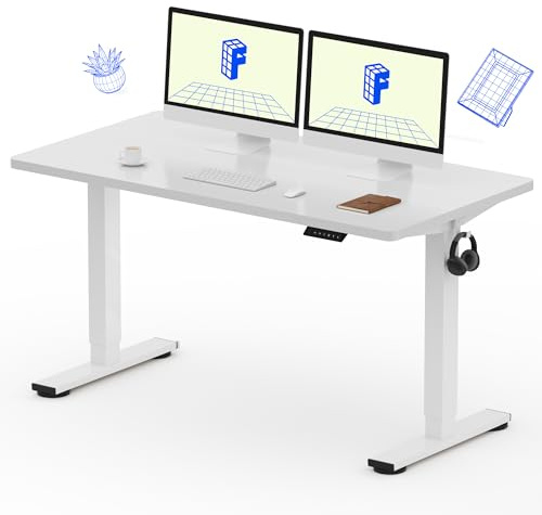 FLEXISPOT EN1 One-Piece Standing Desk with 1-Inch Thick Seamless Desktop, 55x28 Electric Height Adjustable Desk for Home Office, Multi-Monitor Setups & Easy Assembly, White