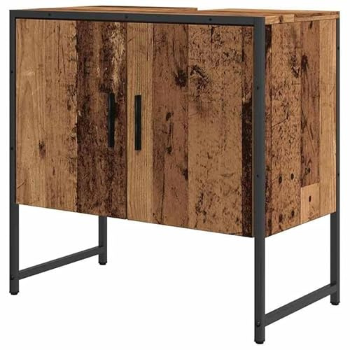 Eleganz Mobile sottolavabo effetto legno antico, 60 x 33 x 60 cm, set di mobili da bagno in legno e acciaio verniciato a polvere, elegante e robusto per bagno moderno