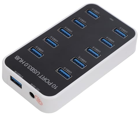 Bewinner 10 Port USB 3.0 Hub, Powered USB Docking Station with DC 12-24V Adapter, 5Gbps Fast Data Transfer, Compatible with Laptop, PC, TV, Gaming Console