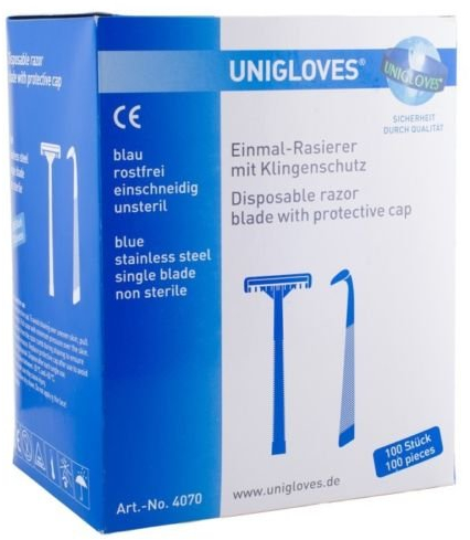 Unigloves Einweg-Rasierer, 100 Stück, Einschneidig mit Klingenschutz