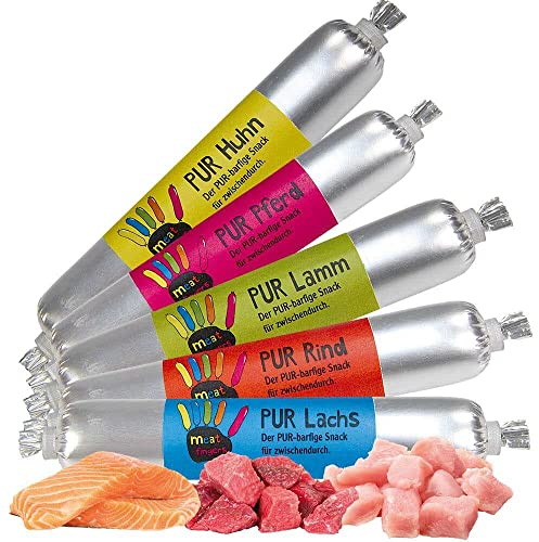 Schecker Hundewurst - Meatfingers PUR Mix - schnittfest - grob-stückige Mini Fleischwurst ohne Gewürze - 5 x 70 g