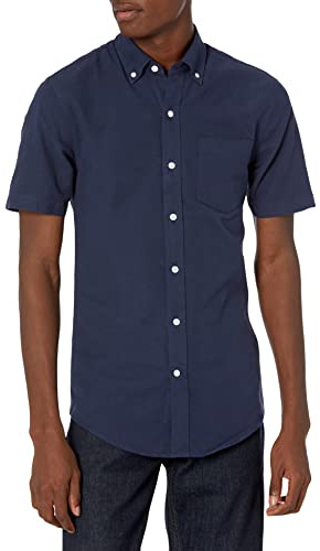 Amazon Essentials Men's Slim-Fit Short-Sleeve Pocket Oxford Shirt, Navy, XS