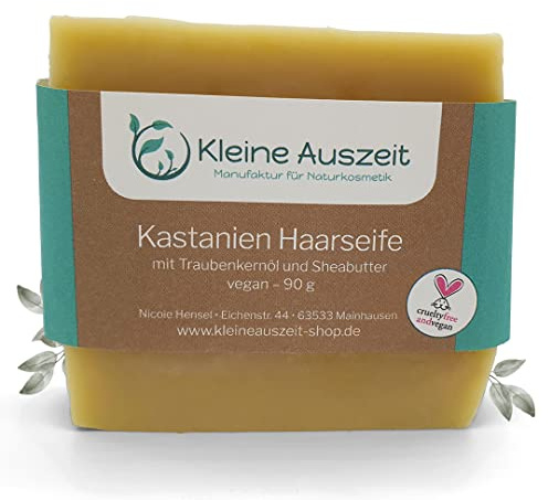 Kleine Auszeit Manufaktur Kastanien Haarseife, bei schnell fettendem Haar, vegan, ohne Palmöl, handgemacht 90 g