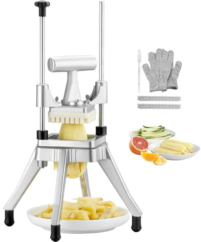 Vevor Commercial Vegetable Fruit Chopper 3/8″ Blade Heavy Duty Professional Food Dicer Kattex French Fry Cutter Onion Slicer Stainless Steel for Tomato Peppers Potato Mushroom, Sliver : Home & Kitchen