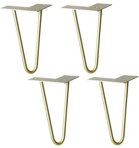 WAGNER Möbelbeine/Tischbeine/Möbelfüße - Hairpin Legs 4er Set - Retro - Stahl pulverbeschichtet Gold, 12 x 12 x 20 cm, Beine konisch/schräg verlaufend, integrierte Anschraubplatte - 12822504
