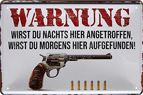 Blechschilder Lustiger Spruch: ”Warnung Wirst du Nachts Hier Angetroffen .“ Deko Metallschild Humor Hauseingang Eingang Tür Schild Witziges Geschenk zum Geburtstag oder Weihnachten 20x30 cm