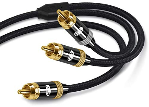 EMK RCA Y adaptateur stéréo câble audio, subwoofer/coaxial câble audio superbe qualité sonore pour connecteurs plaqués or (2 m, RCA mâle vers 2 RCA mâle audio câble, noir)