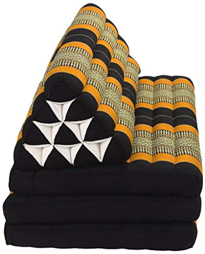 Fine Asianliving Coussin Thaïlandais Triangulaire Matelas 3 Parties XXXL 80x190x7cm Noir Orange Matelas Tapis de méditation Coussin thaï Kapok 301-N04