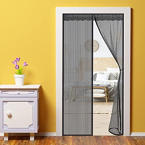 WEIZON Magnetic Fly Insect Screen Door 95 x 205 cm for Front Door and Home Outside Kids/Pets Walk Through Easily Fit Door - Black