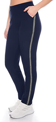 Kendindza Damen Thermo-Hose gefüttert mit Innen-Fleece Blickdicht & Taschen (Blau | Streifen, XL)