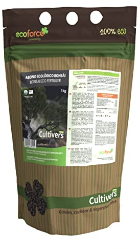 CULTIVERS Ökologische Bonsai-Dünger 1Kg. Dünger aus 100% organischem und natürlichem Ursprung, Granulat mit langsamer und kontrollierter Freisetzung mit NPK 8-1-5+74% M.O. und Huminsäuren.