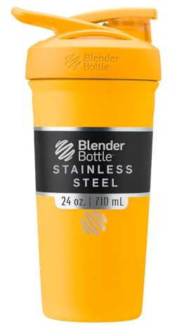 BlenderBottle Strada Shaker Cup - Botella de agua aislada de acero inoxidable con batidor de alambre, 24 onzas, mango