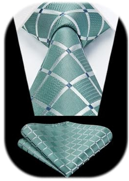 HISDERN Herren Krawatte mit Einstecktuch Karierte Formelle Klassische Hochzeit Herrenkrawatte und Taschentuch Set für Männer
