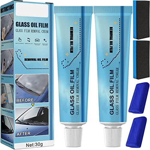 Glass Film Removal Cream, Fleckenentferner für Autoglas, Auto Scheibenreiniger, Windschutzscheiben Reiniger, Car Glass Cleaner, öLfilmreiniger für Glas, GlasöLfilmentfernungspaste (2 Set)