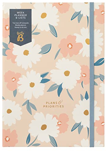 Upptagen B veckoplanerare och listor – A5 odaterad 52-sidig veckoplanerare med avrivningslistor – Pink Daisy