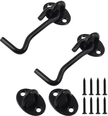 Cjueiom Heavy Duty Shed Hook and Eye Latch Set, 75mm / 3 Inch, Black, 2pcs | Stainless Steel, Cabin Hook and Eye Latch, For Sliding Door Garage Barn Door Window Garden Shed