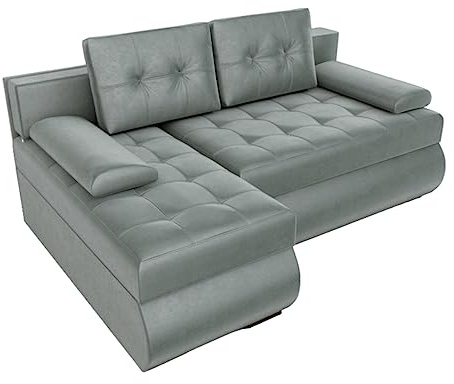 BROMARKT Ecksofa mit Schlaffunktion Sofa mit Bettkasten Grau Links | Wohnlandschaft Eckcouch Freistehend Couch Polstercouch Schlafcouch Stauraum 200 cm Breite 4 Sitzer Stoff Monolith Schlafsofa