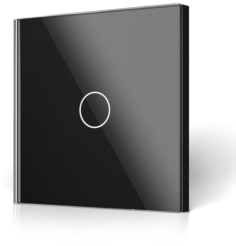 Luxvista Interrupteur Tactile en verre noir avec rétroéclairage LED, Compatible avec la lumière LED interrupteur noir, 1 Gang 1 Voie