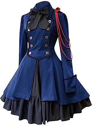 Gothic Kleidung Damen Elegant Rockabilly Kleid Swing A-Linie Partykleider Vintage Steampunk Kostüm Hohe Taille Cocktailkleid Festliches Halloween Petticoat Faltenrock Mittelalterkleid