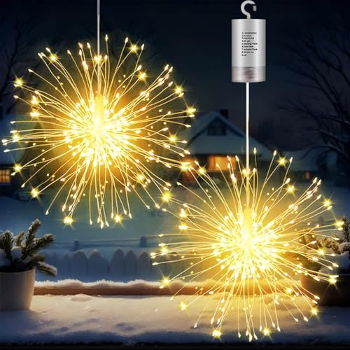 Joycome Bola luminosa de Navidad, 2 unidades, 180 LED, iluminación de Navidad, exterior, batería con mando a distancia, 8 modos, cadena de luces de fuegos artificiales, resistente al agua, decoración