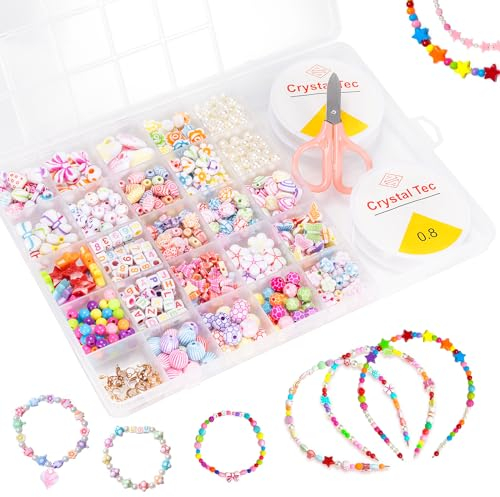 Carehabi Pärlset smycken pyssel flickor, kedjor knåp barn flickor, armband gör-det-själv göra set gör-det-själv vänskapsarmband för jul, födelsedagar, fest