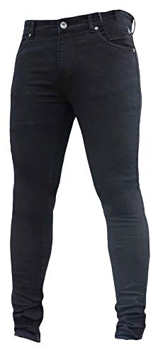Générique Coupe 4 Poches Denim Regular Fit Jambe Droite Élastique Grandes Tailles Hommes Jeans Biker en Denim pour Hommes Look Destroy (Noir,L,L)