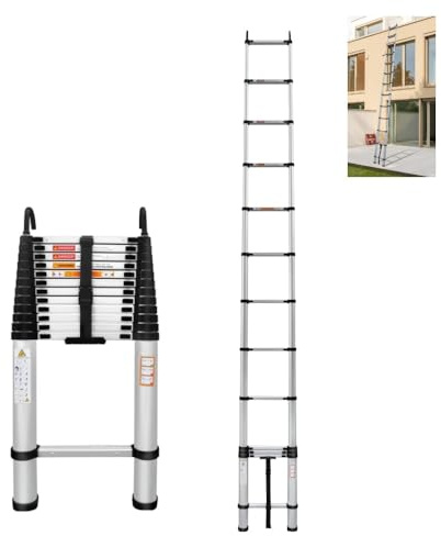 Xinng 16.5FT 5M Telescopic Ladder with Detachable Hooks Folding Aluminum Extension Ladder Loft Ladder Multi-Purpose Collapsible Ladders for Home Outdoor Household,Max Load 150kg/330lb