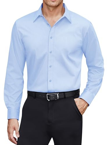 J.VER Mens Dress Shirts Long Sleeve Wrinkle Free Casual Button Down Shirt Stretch Stain Shield Dinner Shirts for Daily Working Dating Light Blue-M