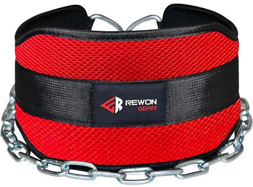 REWON Fitness Dip Gürtel mit Stahlkette - Strapazierfähiger Dip-Gürtel für Bodybuilding, Gewichtheben, Krafttraining Herren Damen Gewichtsgürtel