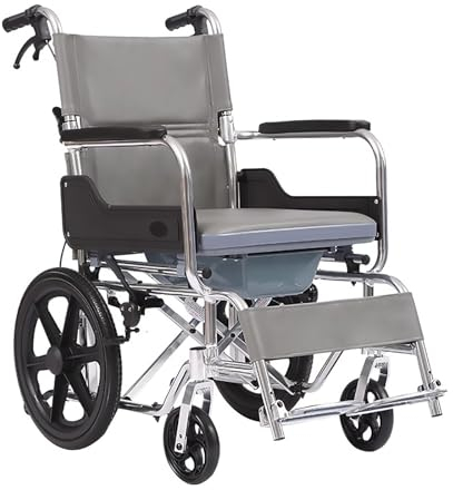 HAILM Nachttisch Kommode Rollstuhl mit Toilette, 4-In-1 Faltbare Mobile Duschstuhl mit Rädern, Schlafzimmer Assist Toilettenstühle für Senioren, Verletzt und Behindert