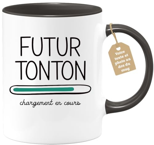 quotedazur Café-Croissant - Mug Personnalisable Texte Photo Humour Annonce Naissance Futur Tonton 2026 Chargement En Cours - Cadeau Original Tasse Drôle - Noir/Céramique