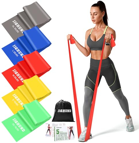 1.5M Resistance Bands, Exercise Bands with 5 Resistance Levels, Long Stretch Bands Set for Men & Women, Workout Resistance Bands for Yoga Pilates Gym Fitness Muscle Building Strength Training