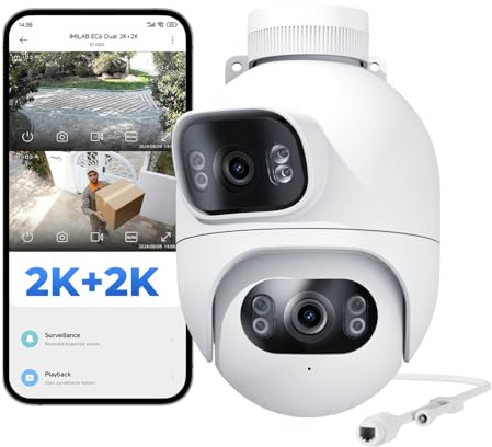 IMILAB 6MP (3MP+3MP) Caméra Surveillance Extérieure Filaire, Double Objectif WiFi Camera Exterieur 360° Rotation, Work w/Xiaomi Home App, Vision Nocturne, Audio Bidirectionnel—EC6 Dual 2K+2K