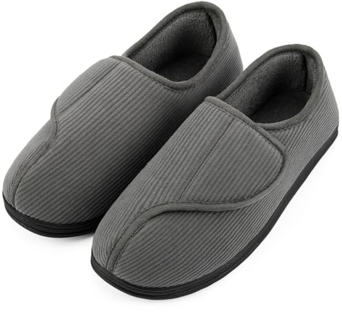 LongBay Men's Memory Foam Diabetic Slippers Comfy Warm Plush Fleece Arthritis Edema Swollen House Shoes (11, Ash Grey)
