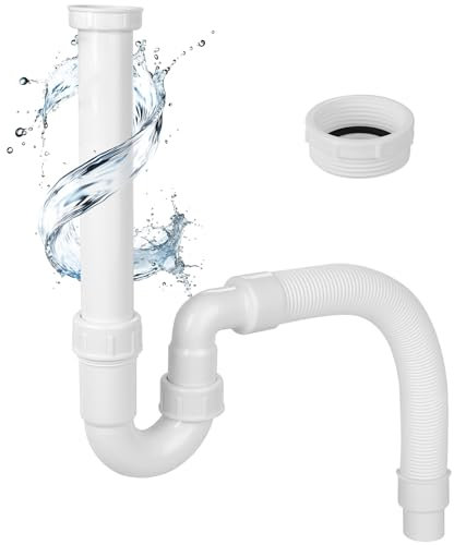 Hibbent Siphon für Küchenspüle mit Flexiblem Ablaufschlauch - Flexibler Siphon ohne Geräteanschluss-G 1 1/2