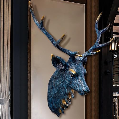 Pevfeciy Hirschkopf Wanddeko Skulpturen 58CM Wandskulptur Hirschgeweih deko Hirschkopf mit Geweih 10-Ender,Moderne Hirschhorn Statue Wandbehang 3D Wanddeko Tierkopf Dekoration Wand Gehescnk
