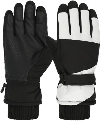 Jupsk Kinder Winter Skihandschuhe Wasserdicht Snowboard Handschuhe Anti-Rutsch Plüsch Gefüttert Warm Touchscreen Handschuhe für Mädchen Jungen 6-12 Jahre alt (Schwarz)