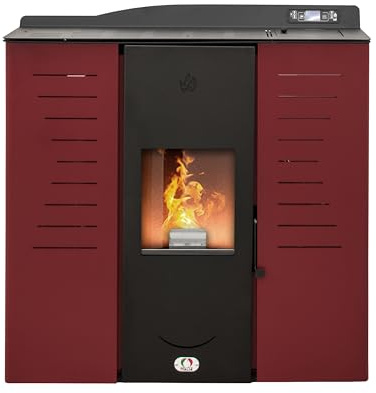 STUFE A PELLET ITALIA Italia 25 KW WiFi | Hydro-Pelletöfen für Heizung und Warmwasser Effizienz 90% Heizt 180m² Slim-Design Autonomie 16 Std WiFi-Steuerung Programmierbar 5 Kräfte 24M Garantie Rot