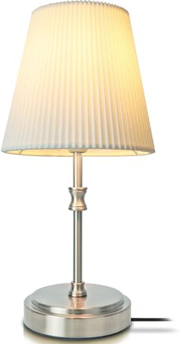 Bedside Lamps, 12'' Touch Control Table Lamp with 3D Pleates Shade Retro | 3-Way Dim, 2700K Warm Light, Silver Metal Base, Bulb Included, Vintage Wired Lamps Bedside for Bedroom Living RoomDecor Gift