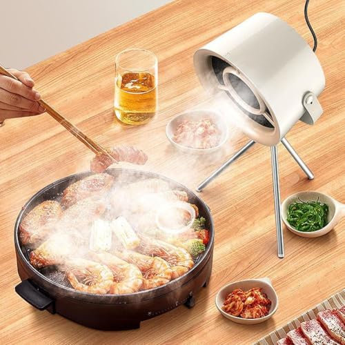 Desktop Cooker Hood Mini Household Portable Extractor Hood, 3-Speed Range Hood With Replaceable Filters For Kitchen Fondue Hot Pot BBQ(Milk white+1 filter screens)