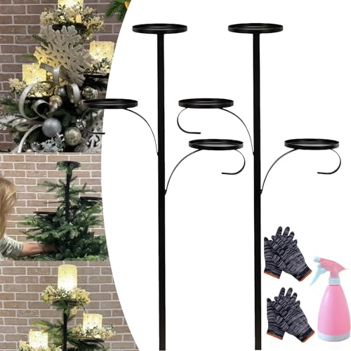 Schwarzer dreifacher Baumschmuck, Regal für Weihnachtsbaum, Kandelaber-Baumschmuck, dreifacher Baumschmuck, Regal für Weihnachtsbaum, Baumschmuck-Kerzenhalter (2Pcs-36inch)